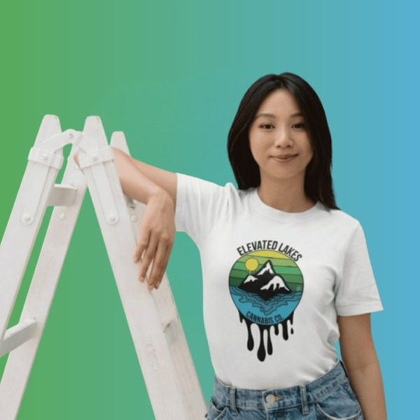 Elevated Lakes branded apparel styled against an alpine backdrop